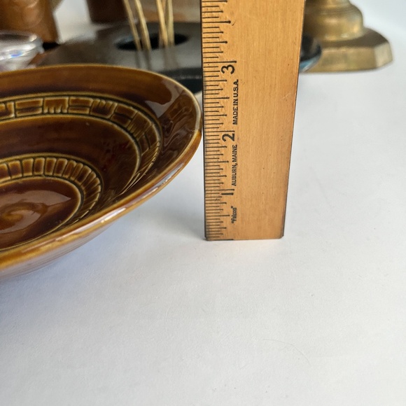 Vintage Van Briggle Art Pottery Bowl Dark Honey Hand Carved Signed — 7" dia - Picture 8 of 8